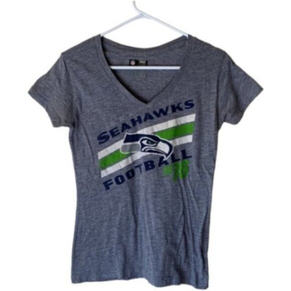 NFL Team Apparel Gray Seahawks Football V-Neck Shirt Size Med EUC #M-068